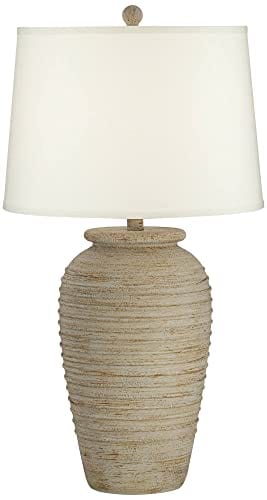 Rustic Cream Linen Shade - Southwest Style Jug Table Lamp - 28" Tall Sand Tone Desert Design - Ideal for Living Room, Bedroom, Home Office