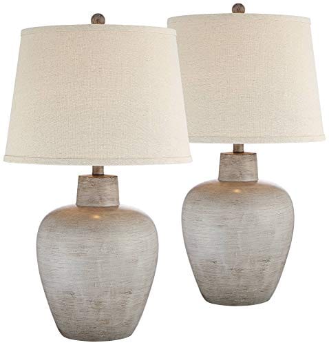 Rustic Elegance with a Set of 2 27" Tall Beige Table Lamps - Southwest Urn Design & Neutral Fabric Drum Shades - Perfect for Living Room and Bedroom