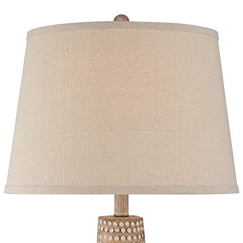 Rustic Oatmeal  Pot Table Lamps 27" Tall Set of 2 Dappled Sandy Beige Oatmeal Fabric Drum Shades for Living Room Bedroom House Bedside Nightstand Home Office