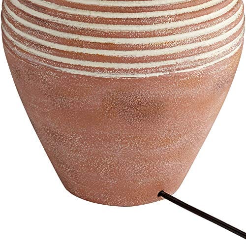 Rustic Red Brown Sandstone Jug Table Lamp - Southwestern Style Decor for Living Room, Bedroom, and More - Linen Drum Shade & On-Off Switch