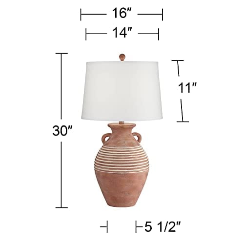 Rustic Red Brown Sandstone Jug Table Lamp - Southwestern Style Decor for Living Room, Bedroom, and More - Linen Drum Shade & On-Off Switch
