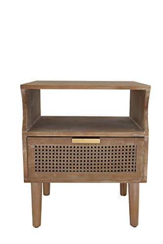 Rustic Woven Fronts Nightstand - Industrial Accent Bedside Table for Bedroom, Living Room - Distinctly Organic Feel with Essential Functionality