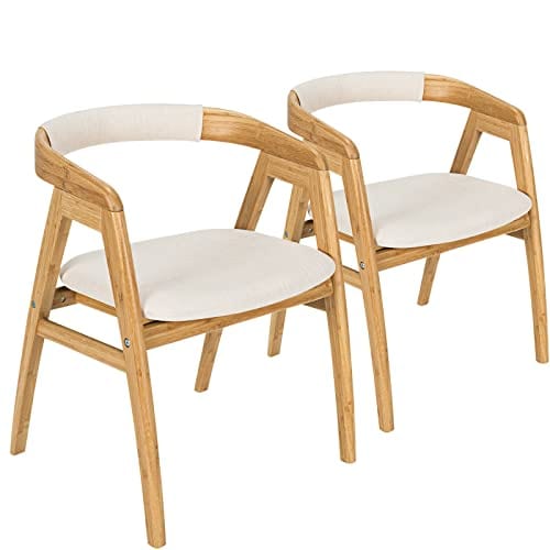 Set of 2 Bamboo Accent Chairs - Upholstered, Durable, and Stylish Arm Lounge Chairs for Bedroom and Living Room