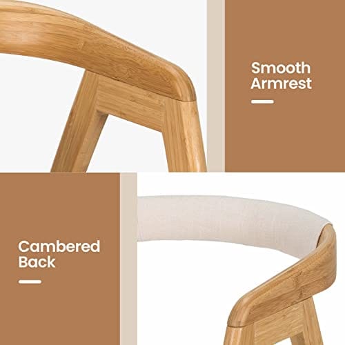 Set of 2 Bamboo Accent Chairs - Upholstered, Durable, and Stylish Arm Lounge Chairs for Bedroom and Living Room