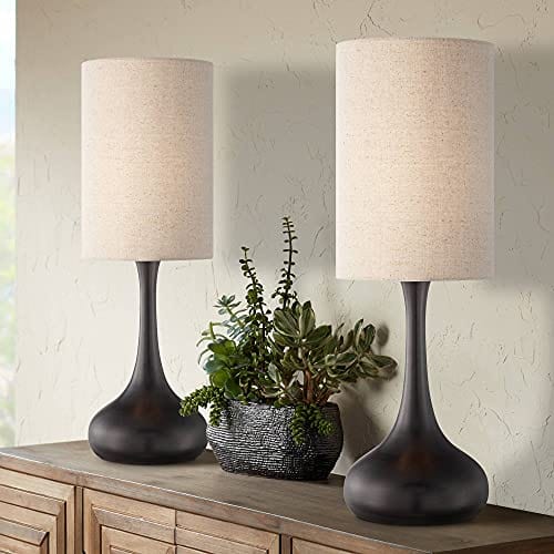 Set of 2 Modern Table Lamps 24 1/2" High Espresso Bronze Droplet Design for Living Room Bedroom