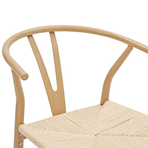 Set of 2 Natural Kitchen Dining Room Chairs - Mid-Century Metal Backrest - Wishbone Design - Sorrento (Natural)