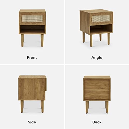 Set of 2 Rattan Side Table Nightstand: Modern Boho Design, Perfect for Living Room & Bedroom - Natural Oak