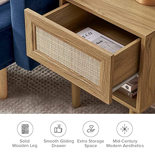 Set of 2 Rattan Side Table Nightstand: Modern Boho Design, Perfect for Living Room & Bedroom - Natural Oak