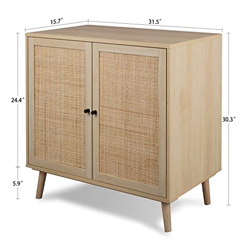 Set of 2 Rattan Sideboard Buffet Cabinet - Accent Kitchen Storage Cabinet Console Table with Adjustable Shelves - Natural