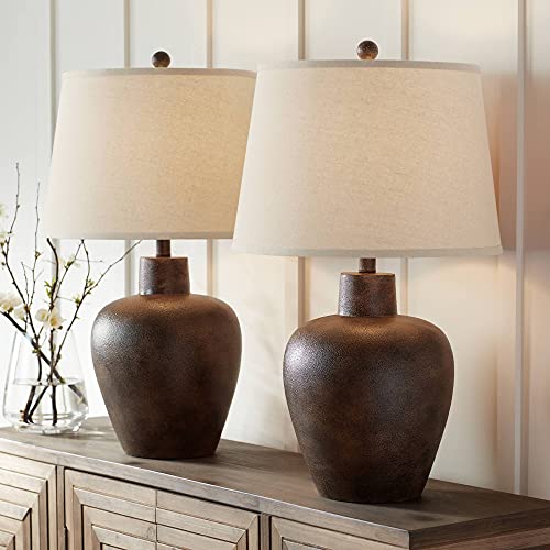 Set of 2 Rustic Southwestern Table Lamps - 27" Tall Dark Terra Cotta Finish - Ideal for Living Room, Bedroom, and More!