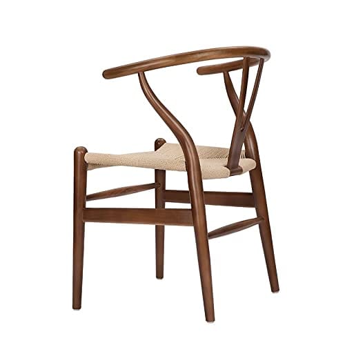 Set of 2 Weave Modern Solid Wood Dining Chairs, Walnut, Mid-Century Y Shaped Backrest