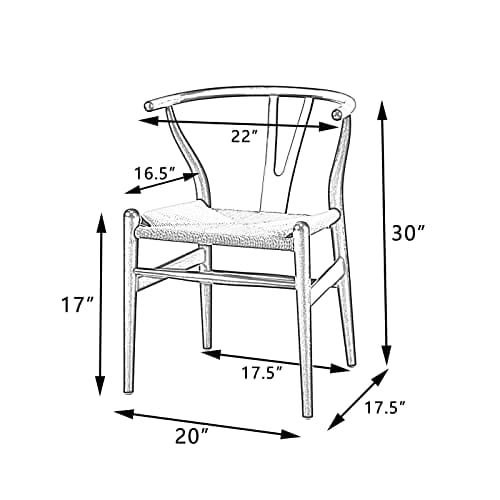 Set of 2 Weave Modern Solid Wood Dining Chairs, Walnut, Mid-Century Y Shaped Backrest