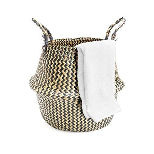 Set of 3 Handwoven Seagrass Storage Basket - Stunning Black Zigzag Design - Multipurpose Organizer