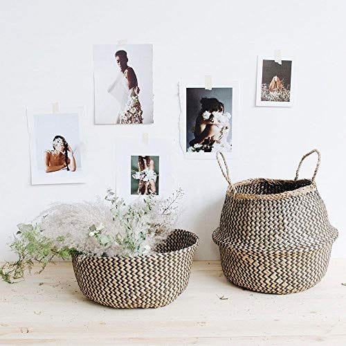 Set of 3 Handwoven Seagrass Storage Basket - Stunning Black Zigzag Design - Multipurpose Organizer