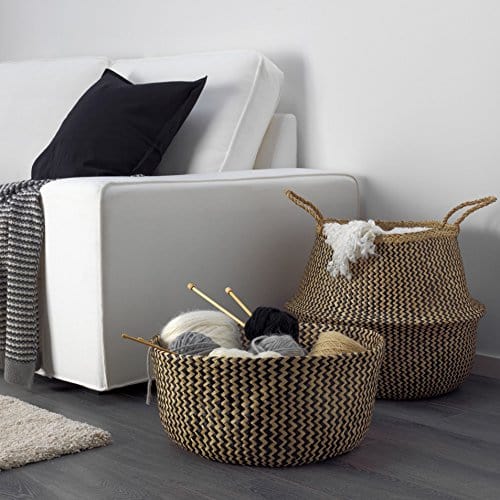 Set of 3 Handwoven Seagrass Storage Basket - Stunning Black Zigzag Design - Multipurpose Organizer