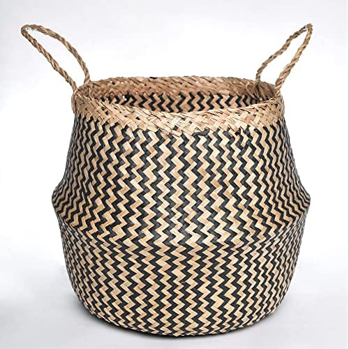 Set of 3 Handwoven Seagrass Storage Basket - Stunning Black Zigzag Design - Multipurpose Organizer