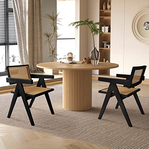 Set of 4 Rattan Dining Chairs - Breathable and Sturdy Kitchen Chairs for Dining Room - Black