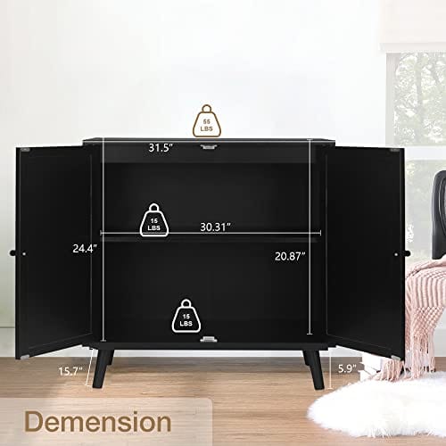 Stylish Black Rattan Sideboard Buffet Cabinet - Ample Storage for Living Room, Dining Room, and Bedroom