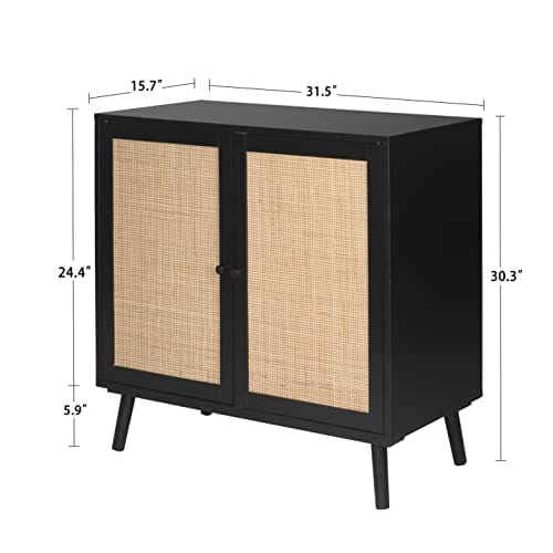 Stylish Black Rattan Sideboard Buffet Cabinet - Ample Storage for Living Room, Dining Room, and Bedroom