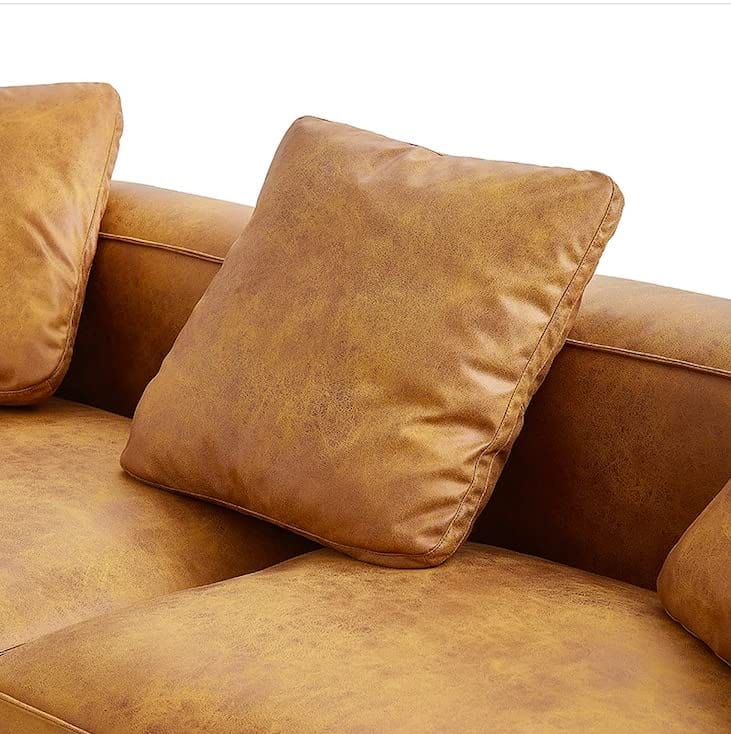 Tan Leather Loveseat Sofa with Ottoman, Convertible Sectional L-Shaped Couch for Living Room