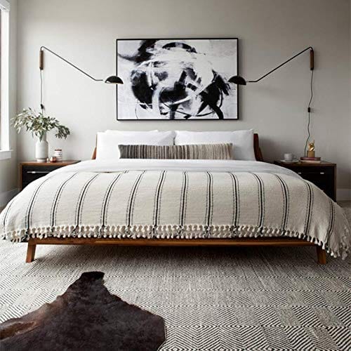 Turkish Cotton Throw Blanket with Black Stripes - Breathable Year-Round Home Decor Accent with Tassels