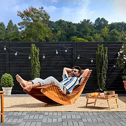 Weatherproof Acacia Wood Rocking Chaise Lounge for Outdoor Relaxation - Perfect for Patio, Pool, and Spa