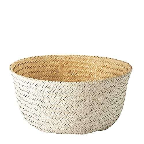 Woven Seagrass Plant Basket XXL - Natural and White - Indoor Planter Pot with Plastic Liner and Handles - Eco-Friendly Storage